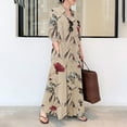 thumbnail image 2 of IDALL Women's 2025 Fall Puff Floral Print Maxi Dress Wedding Guest Dresses Long Sleeve Wrap V Neck Ruffle Belted A-Line Flowy Casual Tie Waist Boho Chiffon Dresses Blouse Dress Z3-Beige 2XL, 2 of 8