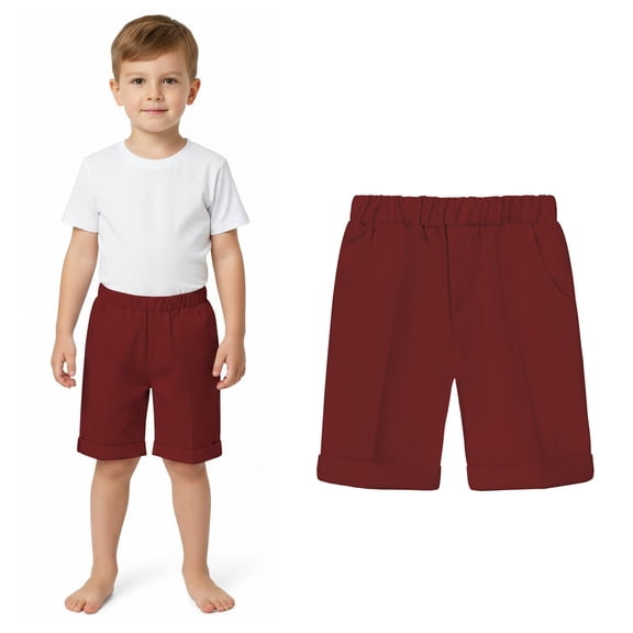 Boys School Uniform Shorts Pleated Front Stretch Shorts Red Shorts for Girls Back To School Elastic Waistband Pants 13-14 Years