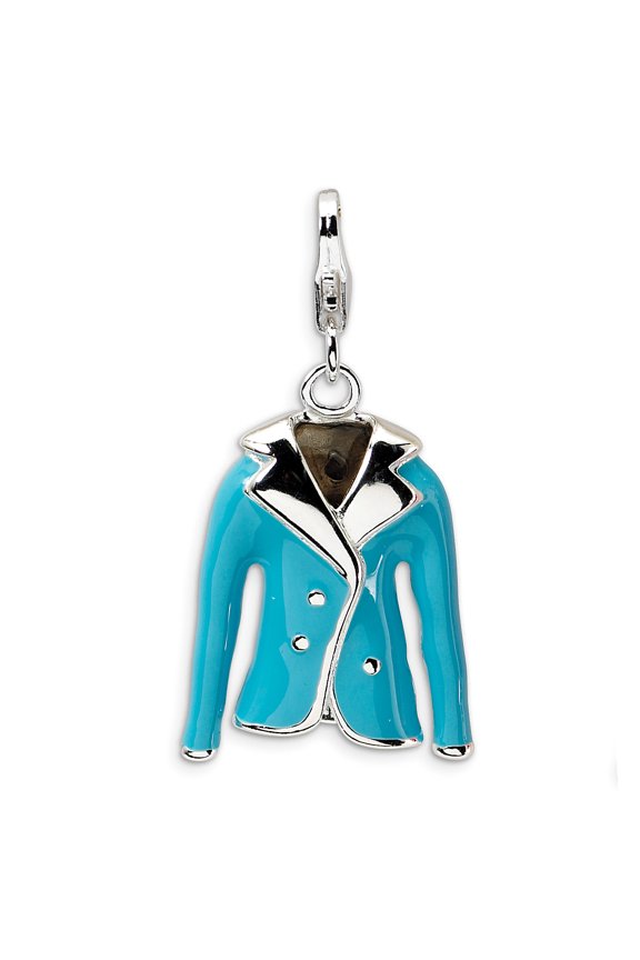 Sterling Silver Amore La Vita Polished 3-D Blue Enameled Jacket Charm Pendant with Fancy Lobster Clasp