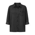thumbnail image 6 of Denim Shirt Women Vintage Washed Solid Oversized Loose Button-Down Long Sleeve Casual Blouse Top with Single Pocket(Black,XXL), 6 of 8