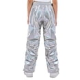 thumbnail image 2 of Raenseen Kids Boys Girls Shiny Metallic Pants Joggers Sweatpants Jazz Hip-hop Dance Pants Silver 12, 2 of 6