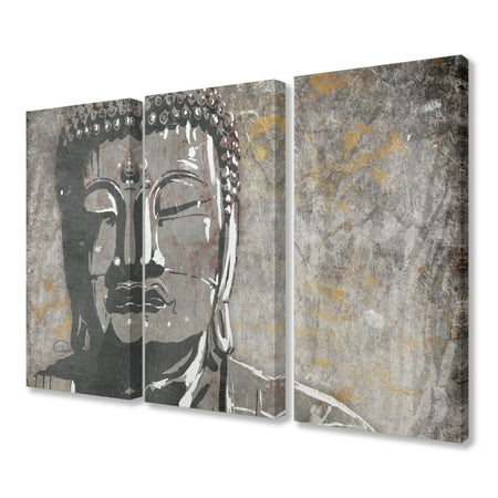Grey Buddha Canvas The Stupell Home Decor Painterly Tan and Grey Buddha Triptych Canvas Wall Art, 3pc, each 16 x 24 ()