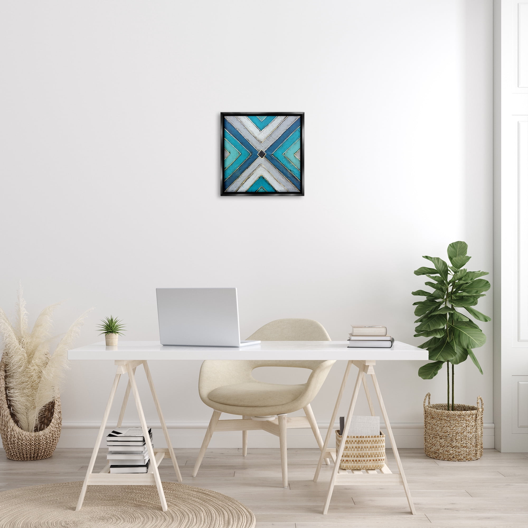 Stupell Industries Geometric Blue Symmetrical Design Abstract Photography Black Floater Framed Canvas Art Print Wall Art, 18 x 18