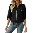 thumbnail image 2 of Women's Sports Jacket Baeitkot Women's Solid Color Casual Stand Collar Long Sleeved Outdoor Sports Zipper Jacket with Pockets Black M, 2 of 9