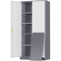 72” Metal Storage Cabinet, Lockable File Cabinets with 2 Doors and 4 Adjustable Shelves, Steel Tool Cabinets with Lock for Office, Home, Gym, Grey White-Small