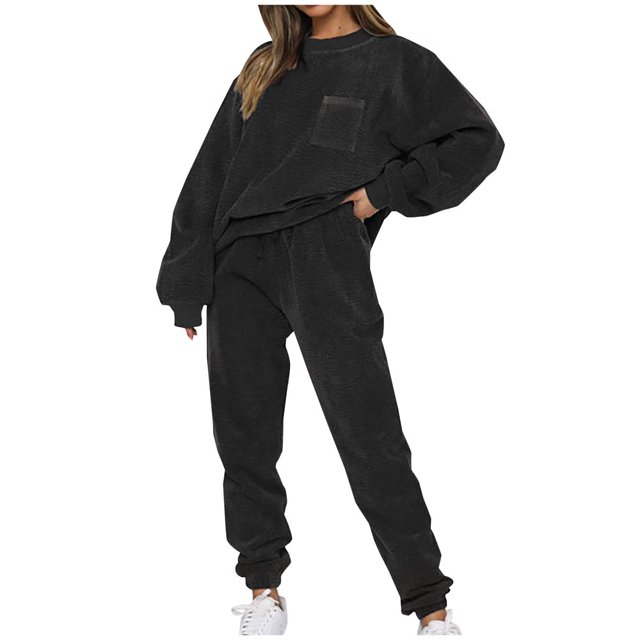 LNGOOR Ensemble de Détente 2 Pcs en Velours Côtelé pour Femmes, Chandail à Manches Longues et Pantalon de Survêtement, Vêtements de Mode Automne pour Femmes