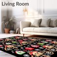 thumbnail image 2 of ODIKA 8'x10' Machine Washable Non-Slip Area Rug, Snowflake Gingerbread Cottage Scene with Cane Accents Festive High Traffic Rug, Black, 740342, 2 of 7