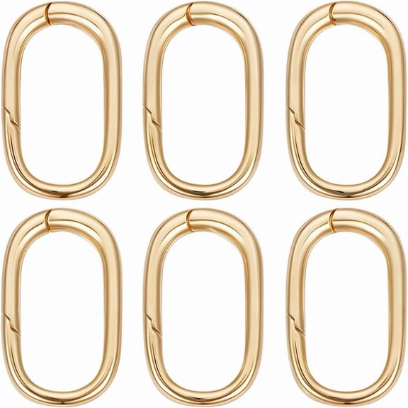 1 Box 6Pcs Spring O Rings 0.77 inch 18K Gold Plated Brass Trigger Spring O Ring Oval Carabiner Clip Snap Hooks Trigger Keyring Buckle Tiny Hook Clips for DIY Purse Keychain Jewelry Clasps