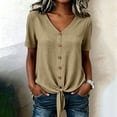 thumbnail image 6 of Tqyyweavej Women Cotton Linen Button Down Tops Tie Front Short Sleeve Shirts Casual V Neck Summer Tops for Women Size S to 2XL, 6 of 9