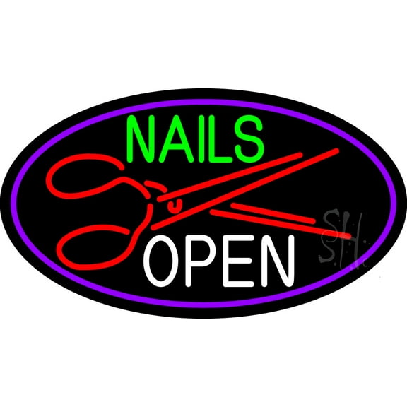 Nails Open With Scissors LED Neon Sign 13 x 32 - inches, Black Square Cut Acrylic Backing, with Dimmer - Bright and Premium built indoor LED Neon Sign for Defence Force.