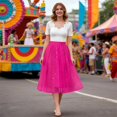 thumbnail image 5 of Women's Soild Color Tutu Skirt, Sparkling Sequin 3 Layer Fluffy Tulle Midi Skirt, Party Skirt for Festival, Birthday, Rave and Cosplay Hot Pink L, 5 of 5