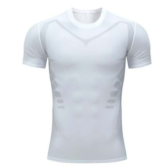 Moxiu Men's Quick Dry Compression Shirts Short Sleeve Elastic Athletic Base Layer Workout Undershirt for Gym Training Running White,S