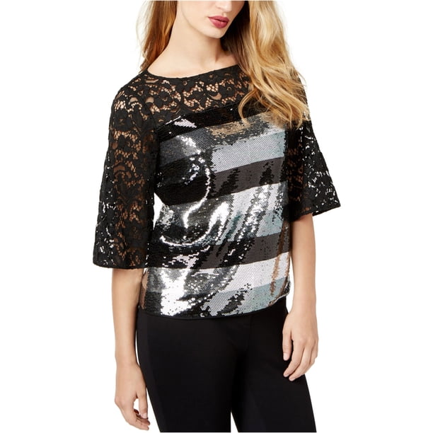 Sachin & Babi Blusa de punto con lentejuelas para mujer, negro, XS