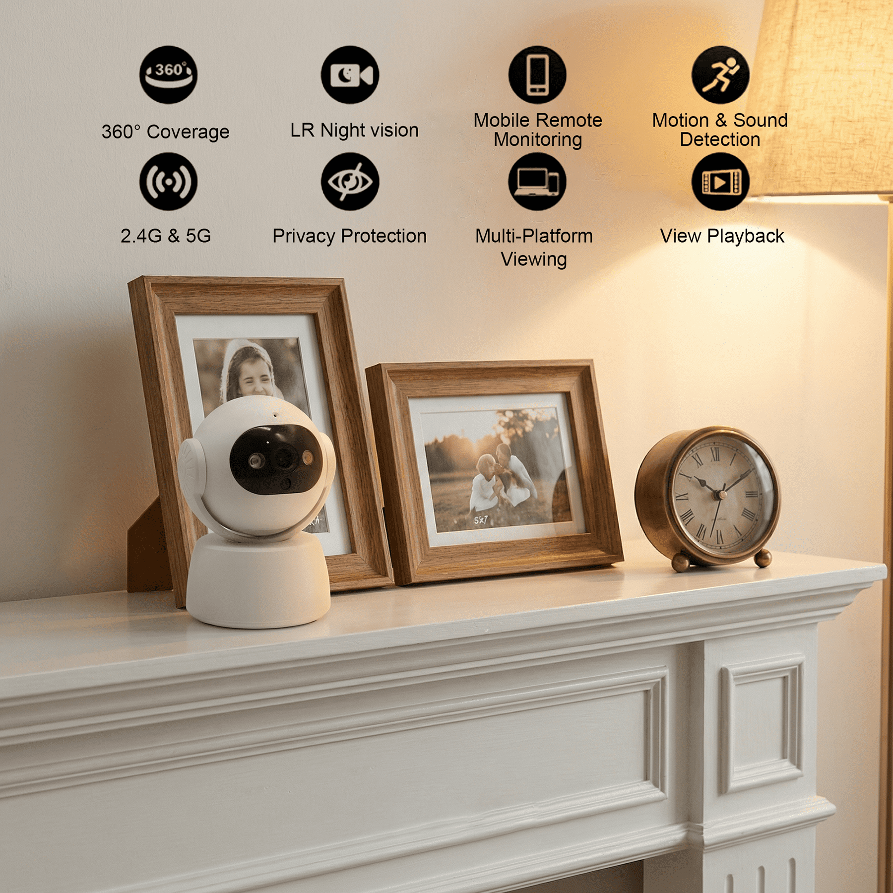 2K Security Camera Indoor, 3MP WiFi Home Camera with 355° Pan 180° Tilt, Motion Detection & Human Alert, Color Night Vision, SD Card & Cloud Storage, Baby/Elder/Pet Monitor, White