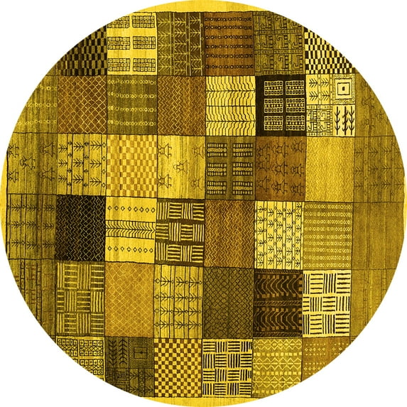 Ahgly Company Indoor Round Checkered Yellow Modern Area Rugs, 3' Round