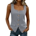 thumbnail image 4 of Craaazy Sleeveless Tops for Women Relaxed Fit Solid Color Square Neck Button Down Blazer Vests with Pockets for Daily Wear, 4 of 9