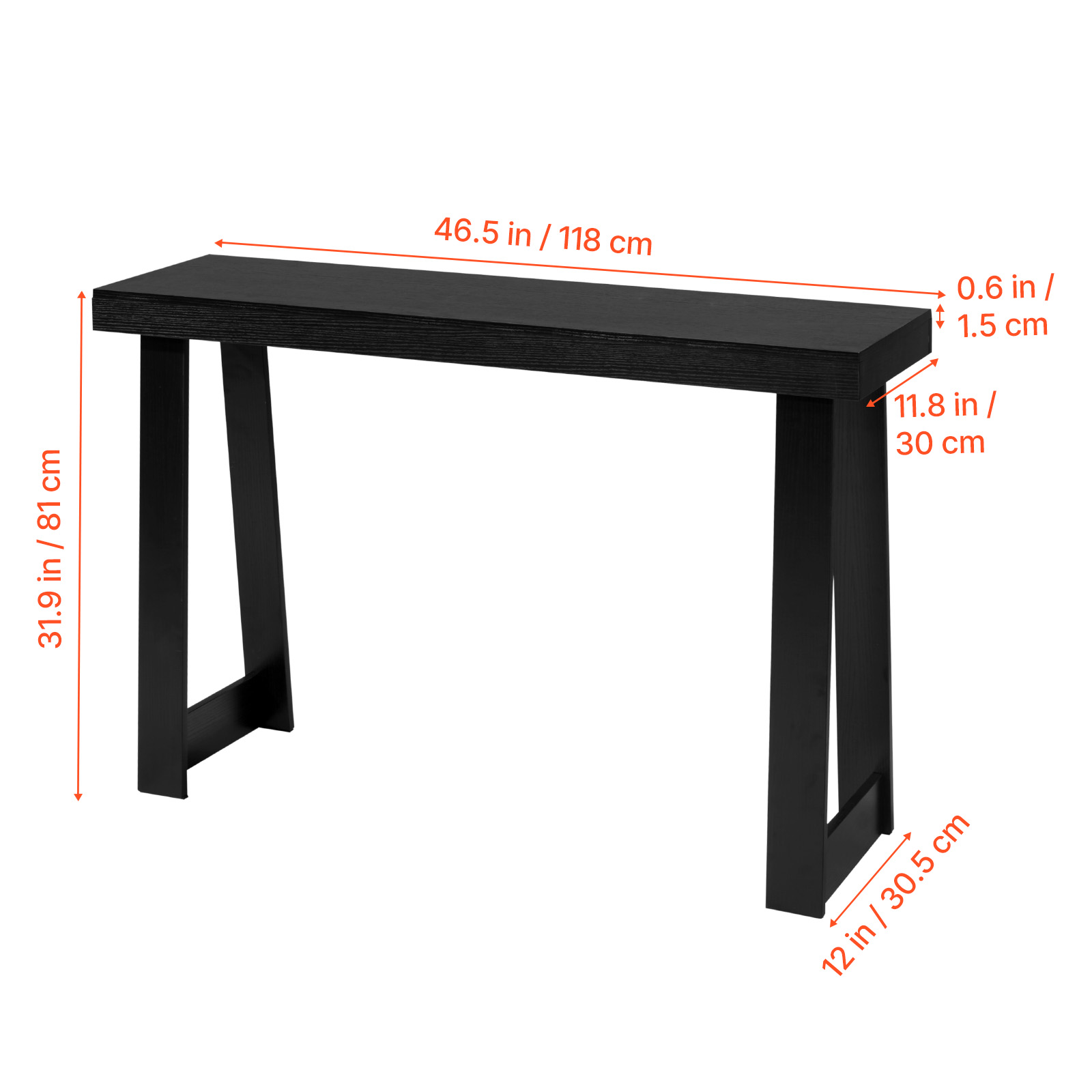 KFFKFF 46-inch Console Table, Modern Wooden Desk for Behind the Couch, Rectangular Entryway Table, Narrow Long Accent Stand for Hallway, Bedroom, Living Room, or Foyer, Simple Assembly, Black