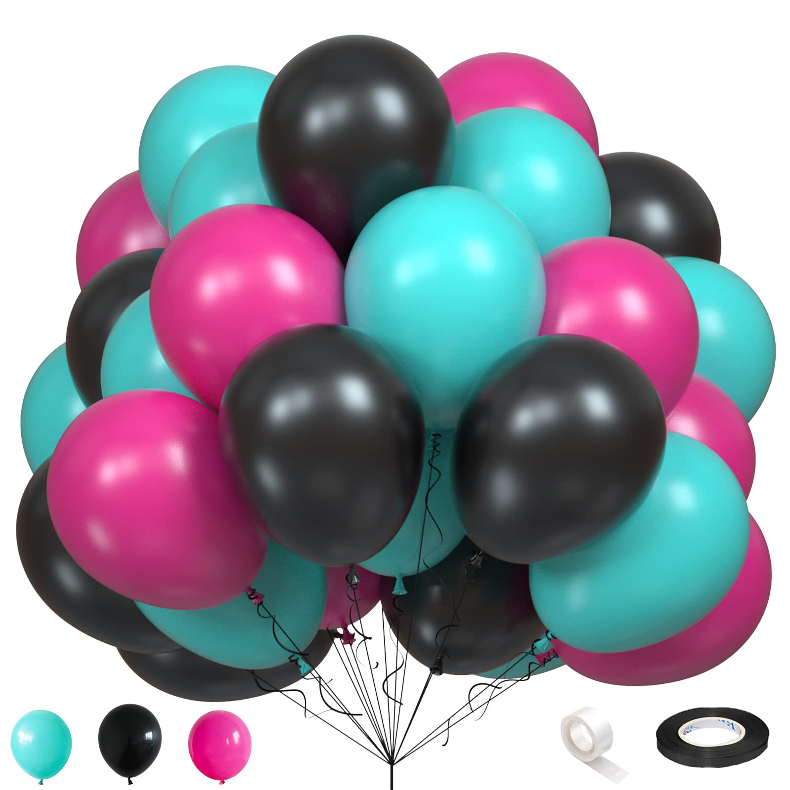 Music Party Balloons, 75 Pieces Tik Music Tok Latex Balloons Set Hot Pink Teal Tiffany Blue and