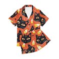 thumbnail image 5 of Satin Pajamas for Womens Halloween Cute Silk Sleepwear Short Sleeve Collared Shirts Shorts Casual Two Piece Pjs Set Orange, XXL, 5 of 6