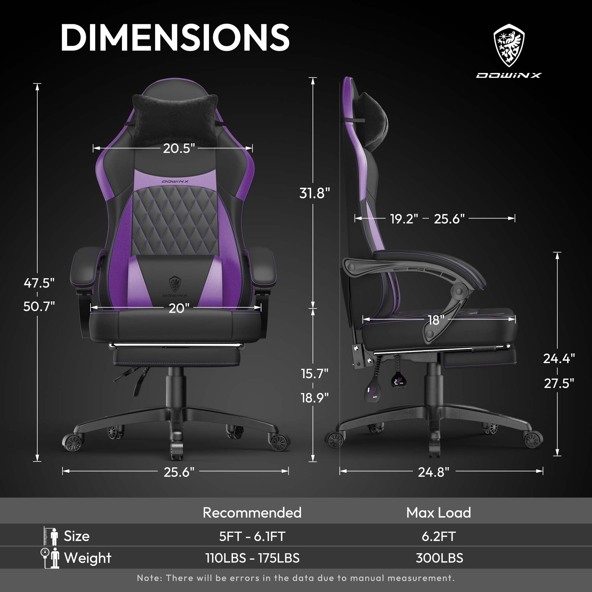 KARXAS Adult Gaming Chair Faux Leather PC Gaming Chair with Footrest and Lumbar Support, Black and Purple