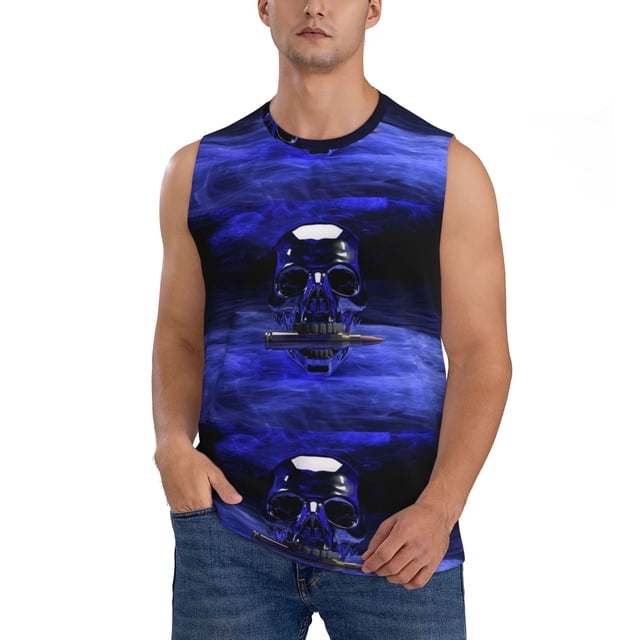Balery Steel Skull Camisetas sin mangas para hombre, absorbe la humedad y protege contra el mal olor.-Small