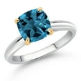 thumbnail image 2 of Gem Stone King 10K White and Yellow Gold London Blue Topaz Solitaire Engagement Ring for Women (2.80 Cttw, Cushion 8MM, Gemstone November Birthstone, Available in Size 5, 6, 7, 8, 9), 2 of 4
