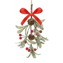 BinKFF Christmas Mistletoe Decor, Xmas Mistletoe Hanging Ornament with Bow, Artificial Red Berry Mistletoe Decorations Glitter Christmas Tree Accessories Mistletoe Kissing Ball