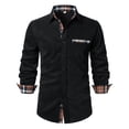 thumbnail image 2 of LNZGNM Mens Plaid Collar Dress Shirt Corduroy Long Sleeve Shirts Button Up Lightweight Untucked Shirts with Pocket Stylish Travel Tops,Black XL, 2 of 4