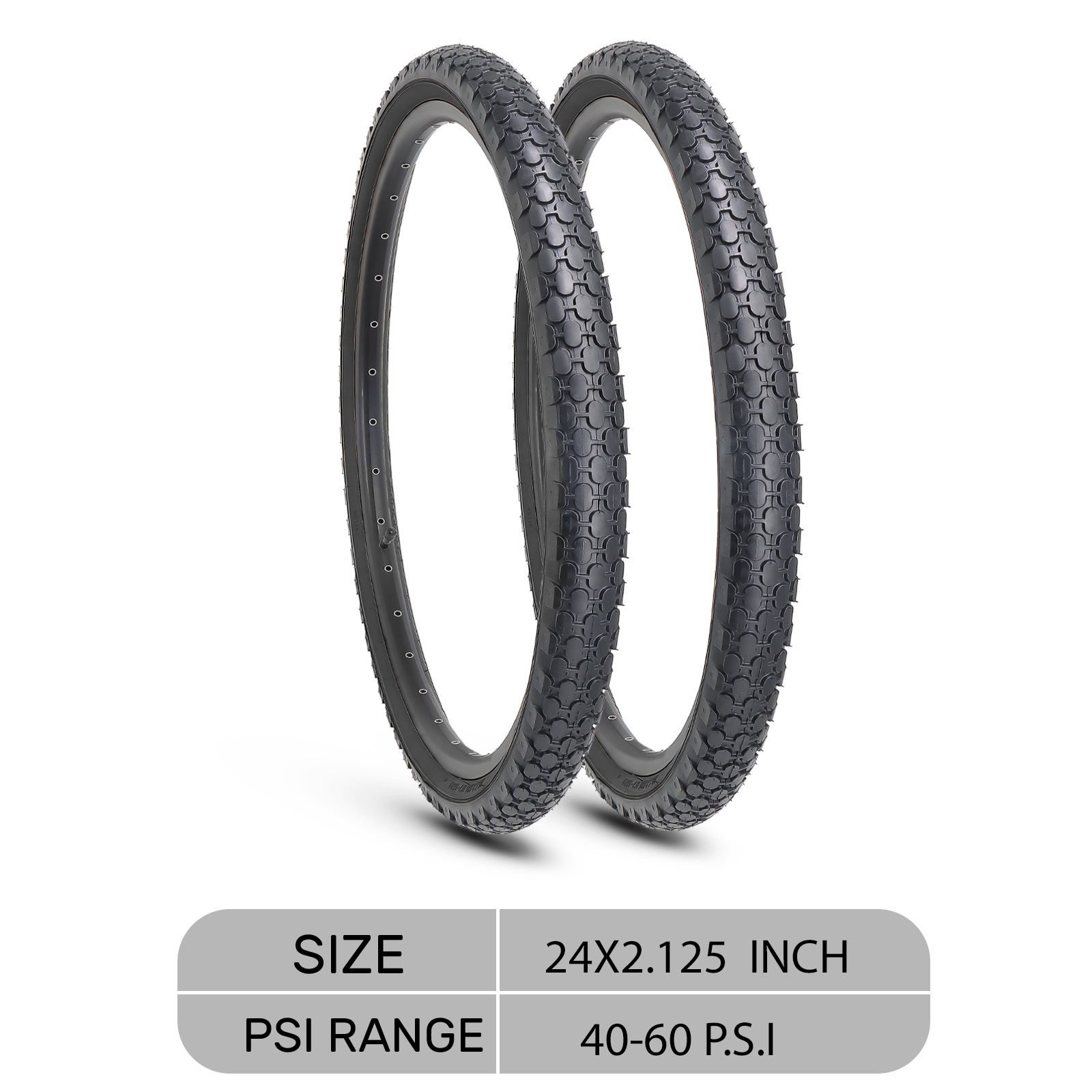 MOHEGIA 2 Pack Bike Tires 24"x 2.125" Black Side Wall Folding Cruiser Bicycle Replacement Tire