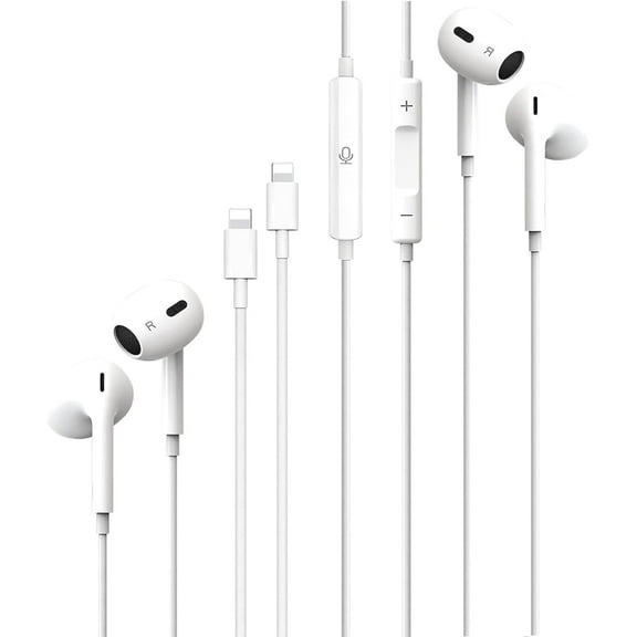 2 Packs-for iPhone Headphones for Phone Earbuds Wired Lightning Headphone [Model:Plug and Play,No Bluetooth,MFi Certified] Built-in Mic & Volume Control,for iPhone 14/13/12/11/XR/X/8/7,All iOS System