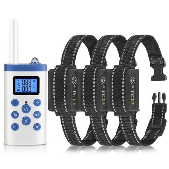 PetJoy Dog Training Collar for 3 Dogs,3 Dog Shock Collar for Large Dogs,Automatic Bark Collar with Remote,Training Collar with Beep, Vibration ,Shock and Flashlight,Level 1-100, 3600 Ft Range,Black