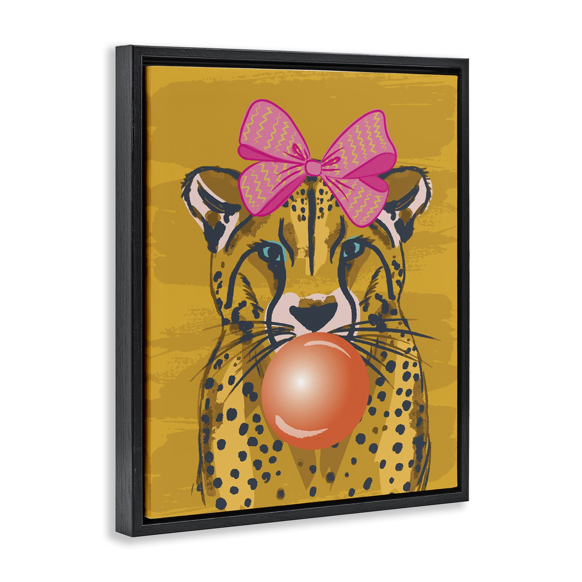 Stupell Industries Trendy Cheetah & Bow Animals Painting Black Floater Framed Canvas Art Print Wall Art, 25 x 31