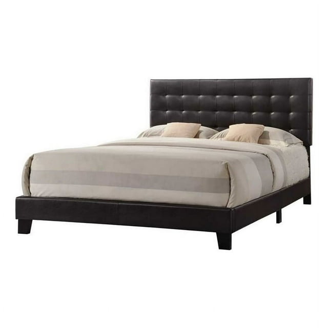 Allora Transitional Faux Leather Upholstered Queen Panel Bed in Espresso