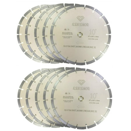 

Alskar Diamond 10 inch Diamond Saw Blade Dry or Wet Cutting General Purpose Segmented for Concrete Stone Brick Masonry 10 Pack