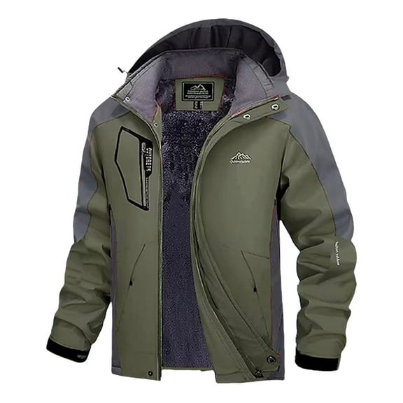 Luwomo Jackets for Womens Male Warm Climb Color Matching Ski Hooded Long Sleeve Windproof Multifunctional with Pocket Tops Army Green,L