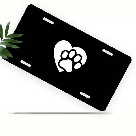 Heart and Paw Print Front License Plate, Metal License Plate, Funny Standard Plates Personalized Novelty Decorative For Men/Women/Boys/Girls Car 6×12 Inch