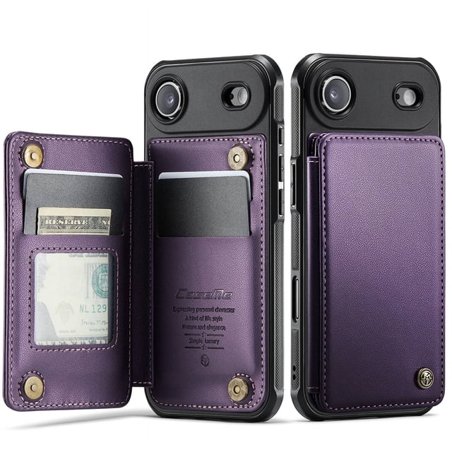 For iPhone Air Case with Card Holder, Wallet Case for Women Men with RFID Blocking, Durable Leather Kickstand Magnetic Clasp Shockproof for iPhone Air