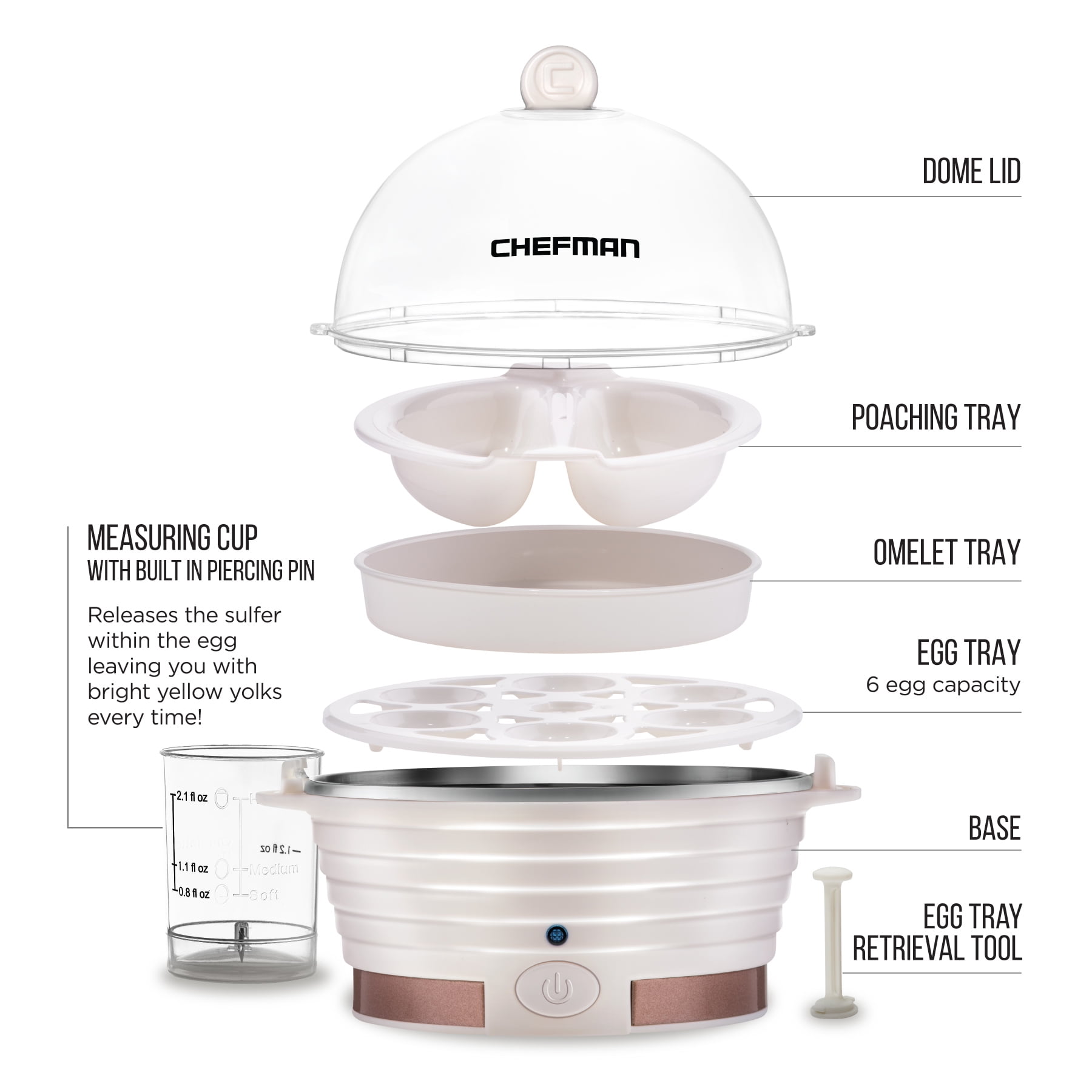 Chefman Electric Egg Cooker/Boiler, Rapid Egg-Maker, Ivory
