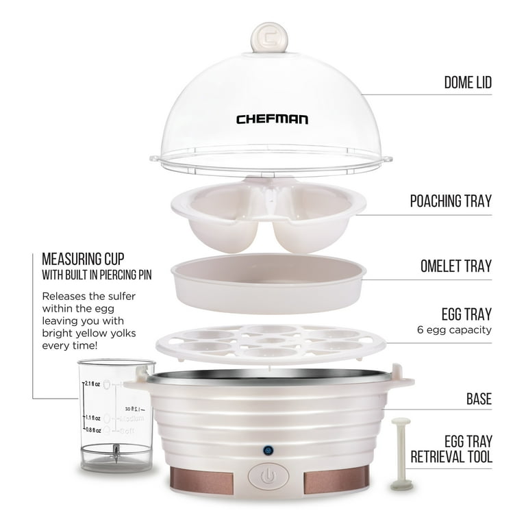 Chefman Electric Egg Cooker Boiler, Quickly Makes 6 Eggs, BPA-Free, Ivory 