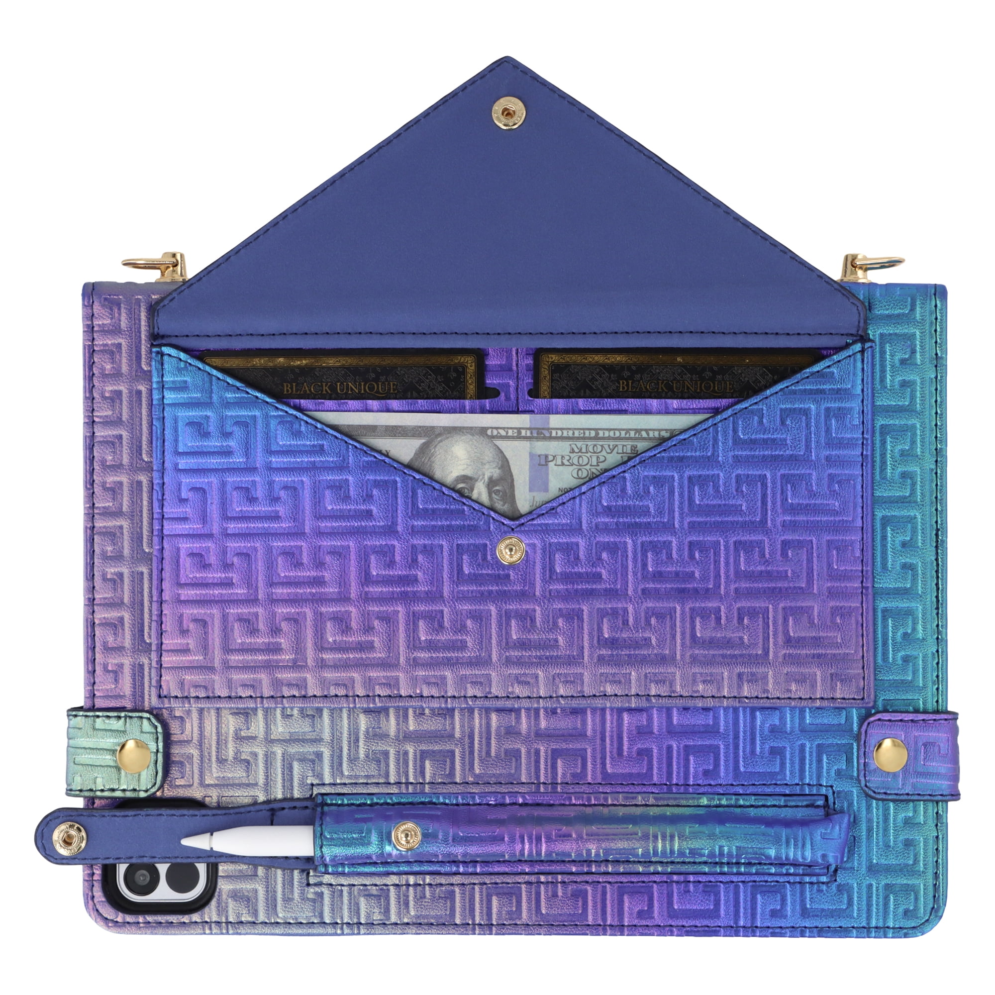 Dteck for iPad 10th Generation Case, Portfolio Case Shoulder Bag for 10.9-inch iPad 10th Gen, PU Leather Business iPad Case with Pencil Holder Envelope Pocket Hand Strap Holder,Colorful