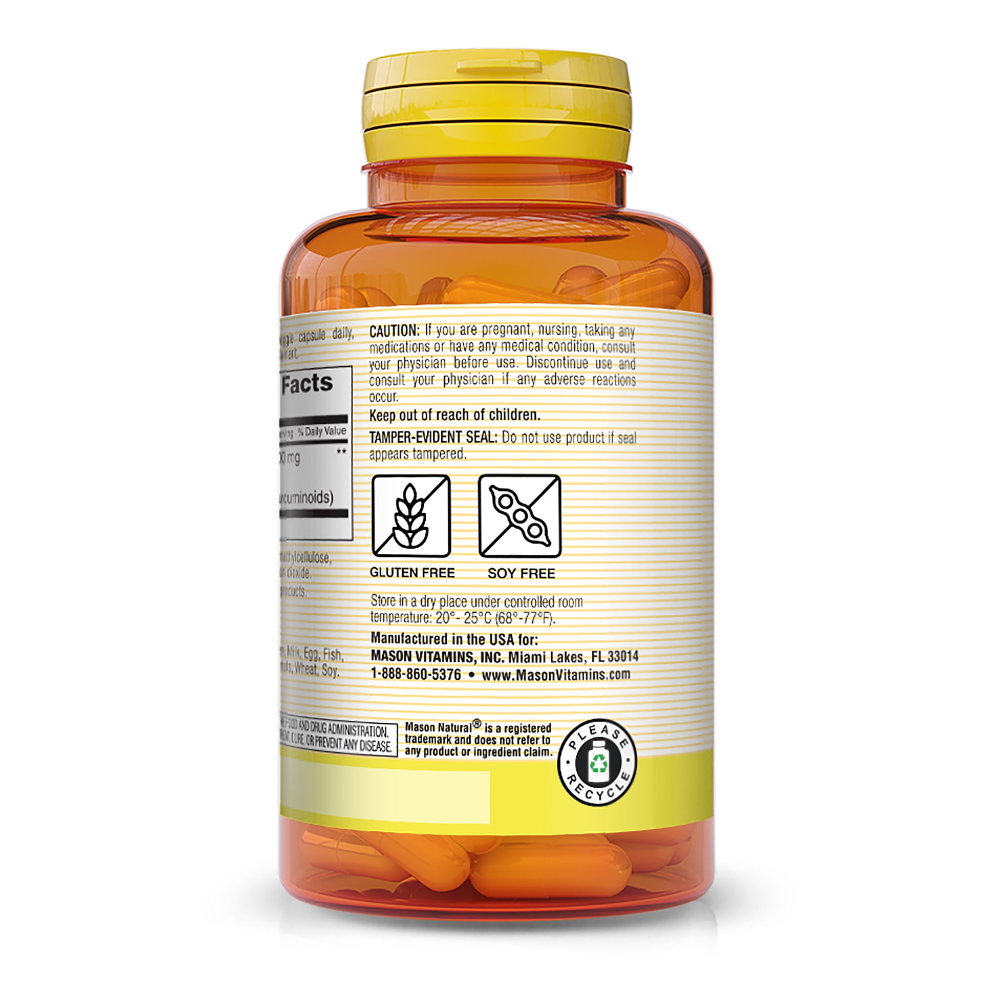 Mason Natural Turmeric Veggie Capsules, 500 mg Curcuminoids Complex, Vegan & Gluten-Free, 60 Count