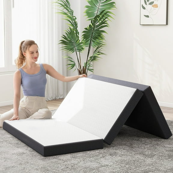 Folding Mattress, 3 inch Tri-fold Memory Foam Mattress Topper for Camping, Foldable Mattress Topper with Washable Cover, Single Size