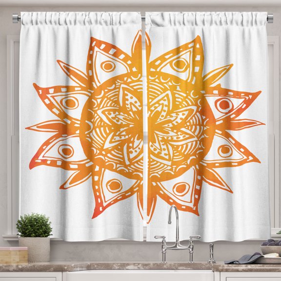 Ambesonne Orange Kitchen Curtains, Watercolor Sun, 55"x39", Orange White