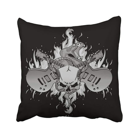 CMFUN Rock Music Festival with Flames Crossed Guitars Rattle Snake and Horned Skull Good Pillow Case Pillow Cover 18x18 inch Throw Pillow