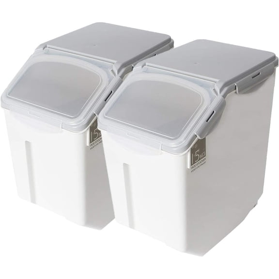 2-Pack Rice Storage Bins 15 Liter With PP Locking Lid, Large Food Storage Container with Wheels For Rice, Flour,Pet food