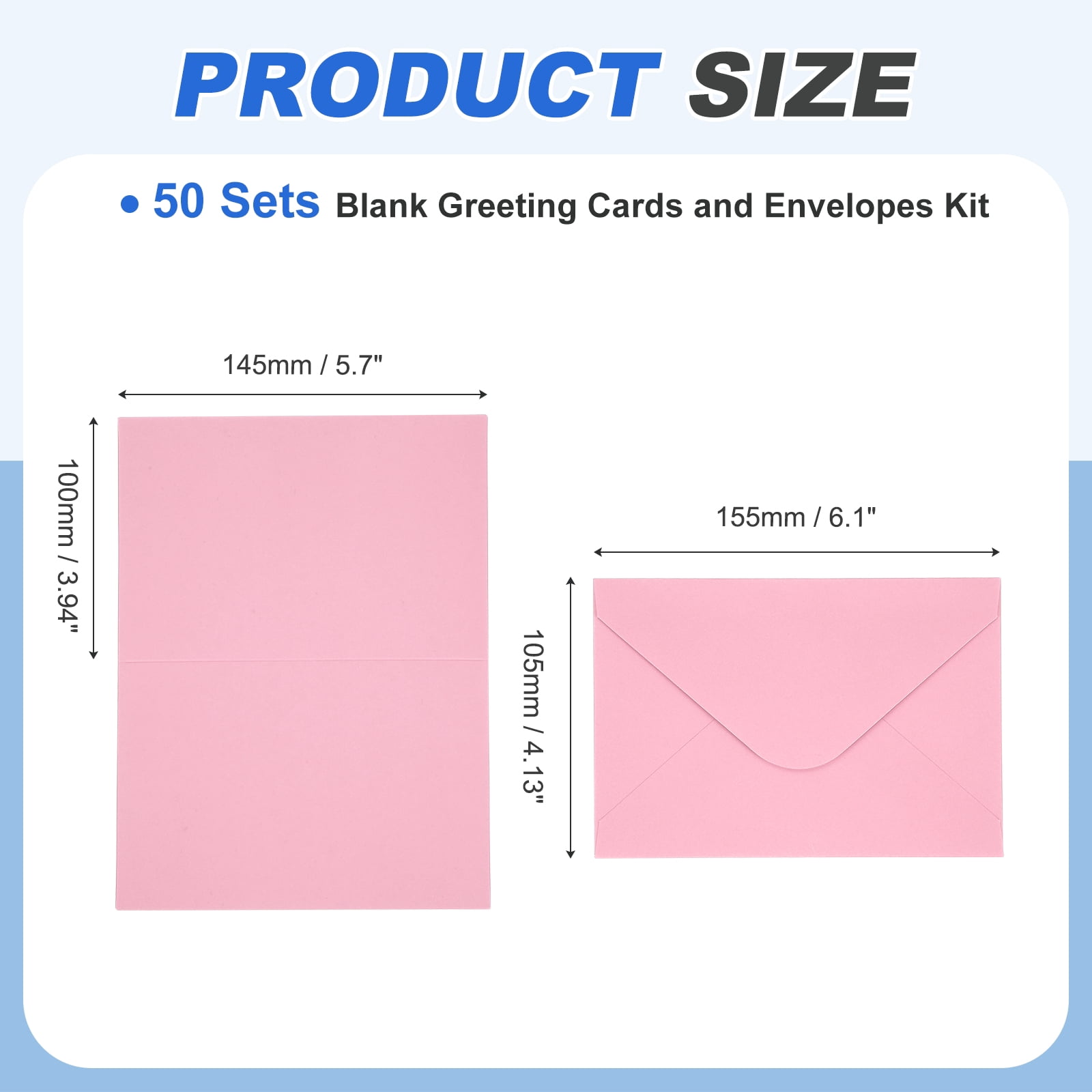Uxcell 4 x 6" Blank Greeting Cards and Envelopes, 50Sets Half Fold Note Cards and Envelopes 250g Thick Cardstock for DIY Wedding Birthday Party Invitations, Light Pink