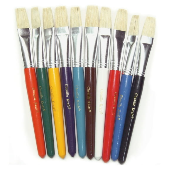 Creativity Street Beginner Paint Brushes, Flat Stubby Brushes, 10 Assorted Colors, 7.5" Long, 10 Brushes
