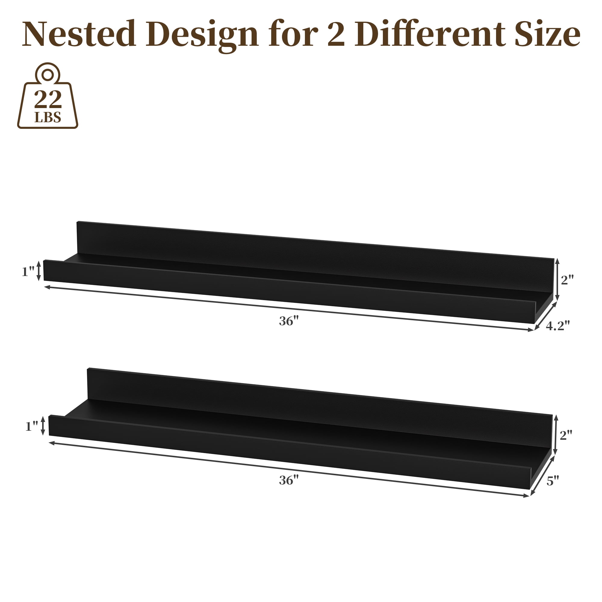 LOMANTOWN 36" Wall Shelves for Bedroom Decor, Set of 2 Floating Shelves for Wall Storage, Rustic Wood Display Mounted Corner Shelves for Books, Plants, Kitchen, Bathroom, Living Room