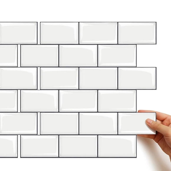 1 Pieces, Adhesive Kitchen Backsplash, White Subway Tiles, Adhesive Wall Tiles, Kitchen Bathroom Wall Stickers, White with Gray Joints