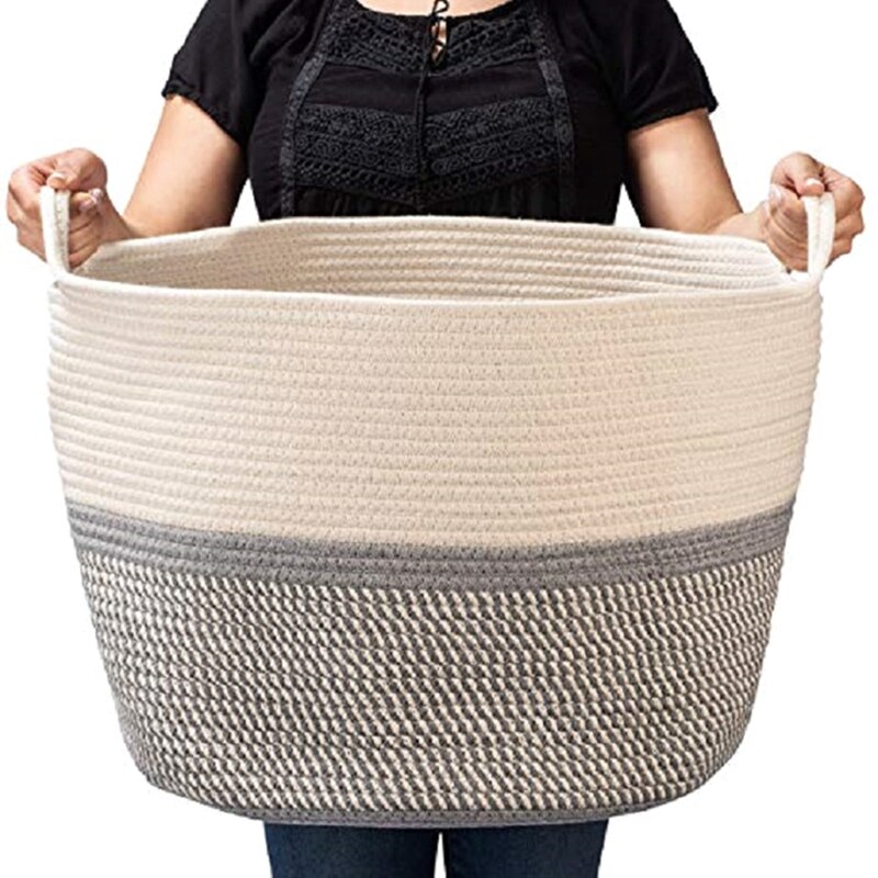 Home Storage Grey Painted Round Wicker Basket Laundry Toys Baby Nursery Collection Box Medium